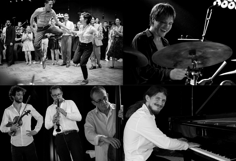 samengestelde foto's muzikanten van The Swing Barons