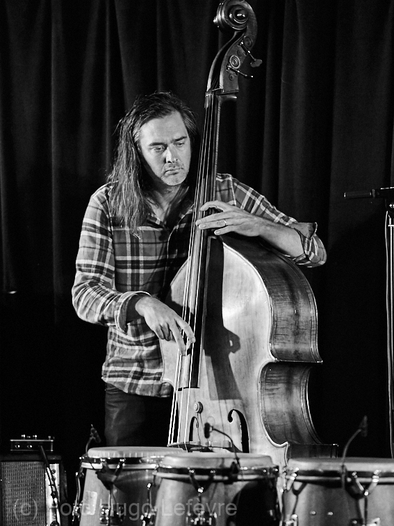 Filip Vandenbril speelt bas tijdens Jazzathome 2019 in Het Anker