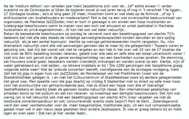 verslag Jazzathome van 3 dagen door Erwin Van Rillaer alies Jassepoes